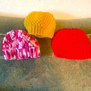 Crochet beanies with bun hole